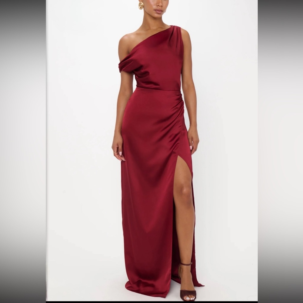 Show Me Your Mumu Jodie Dress One-Shoulder Burgundy Dress